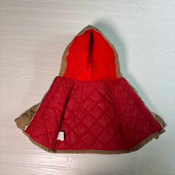 VTG Baby Boys Tan Hooded Corduroy Jacket with Train Design Red Lining SZ 24m - Picture 5 of 6